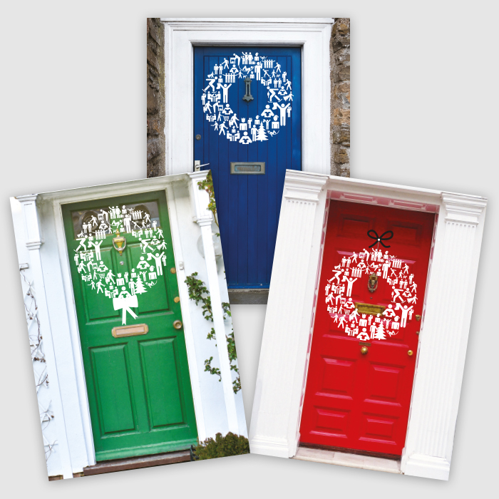 Wreath on a Door Christmas cards (Pack of 12)